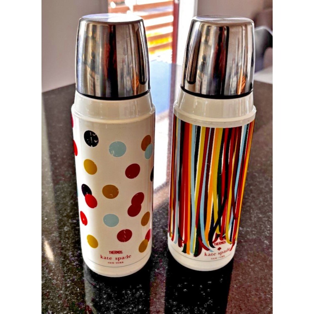 Kate Spade x Thermos Stainless Steel Water Bottles – Polka Dot & Stripe Pair